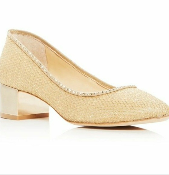 NIB Camuto Gold Mesh Studded Pumps Leather Sole - Picture 6 of 8